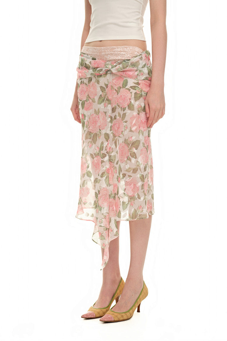 ROSE FLAIR MIDI SKIRT (PINK)