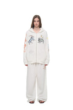 TWIN ZODIAC WAFFLE ZIP-UP HOODIE (WHITE)