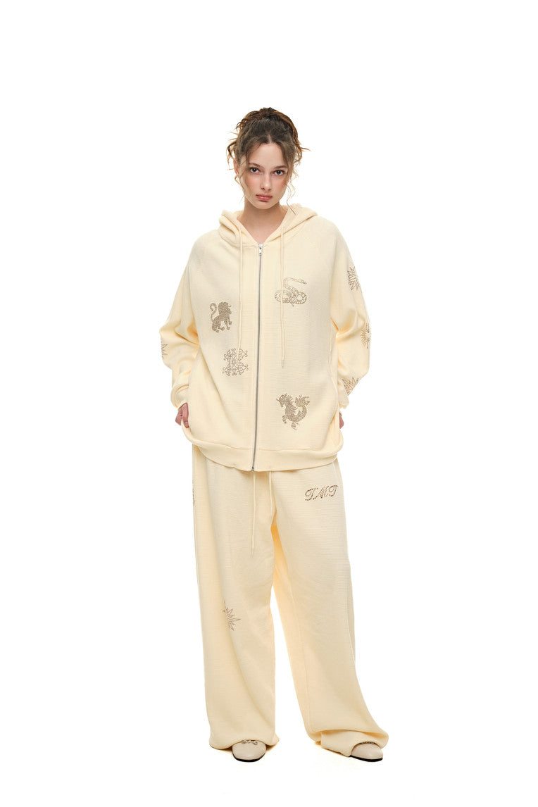 ZODIAC 02 HOTFIX WAFFLE ZIP-UP HOODIE (CREAM) - 6