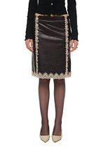 LACE POINT LEATHER MIDI SKIRT (BURGUNDY)