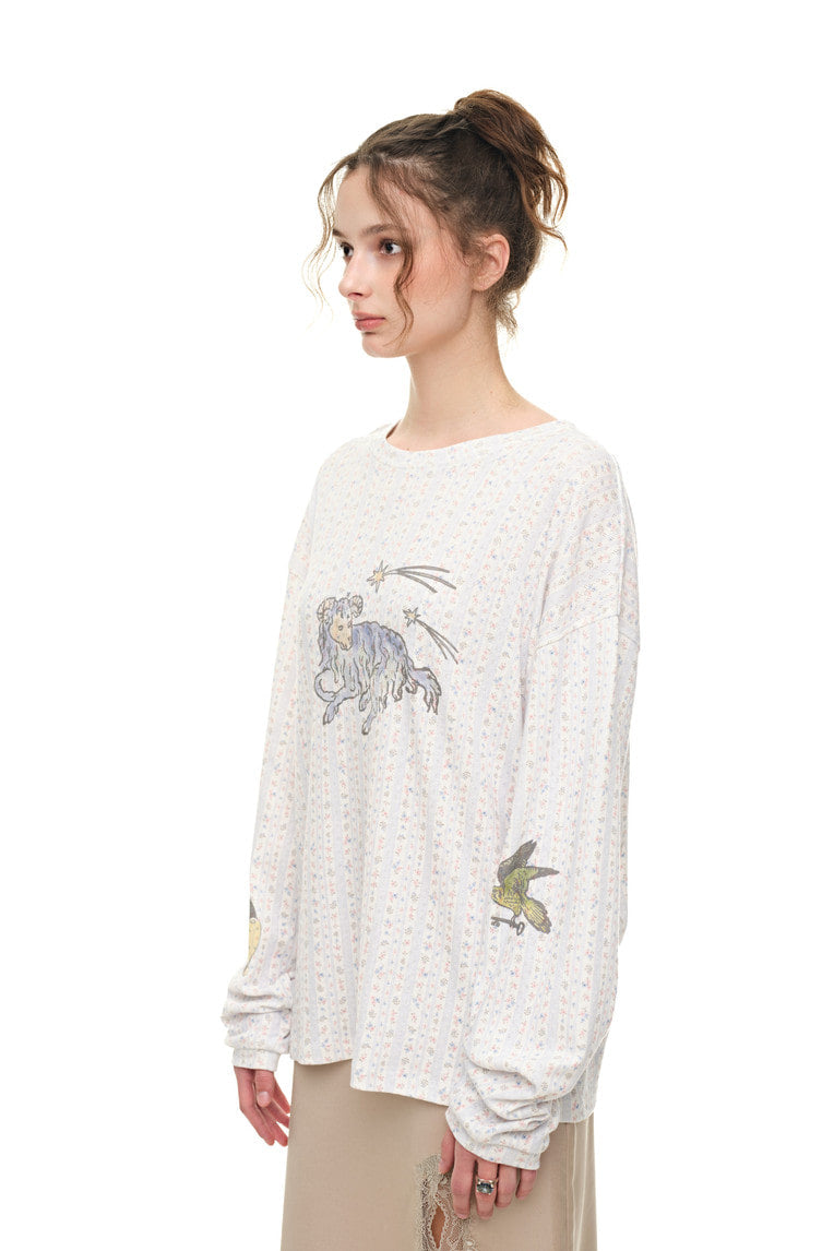 WALLPAPER POINTELLE LONG SLEEVE T-SHIRT (WHITE)