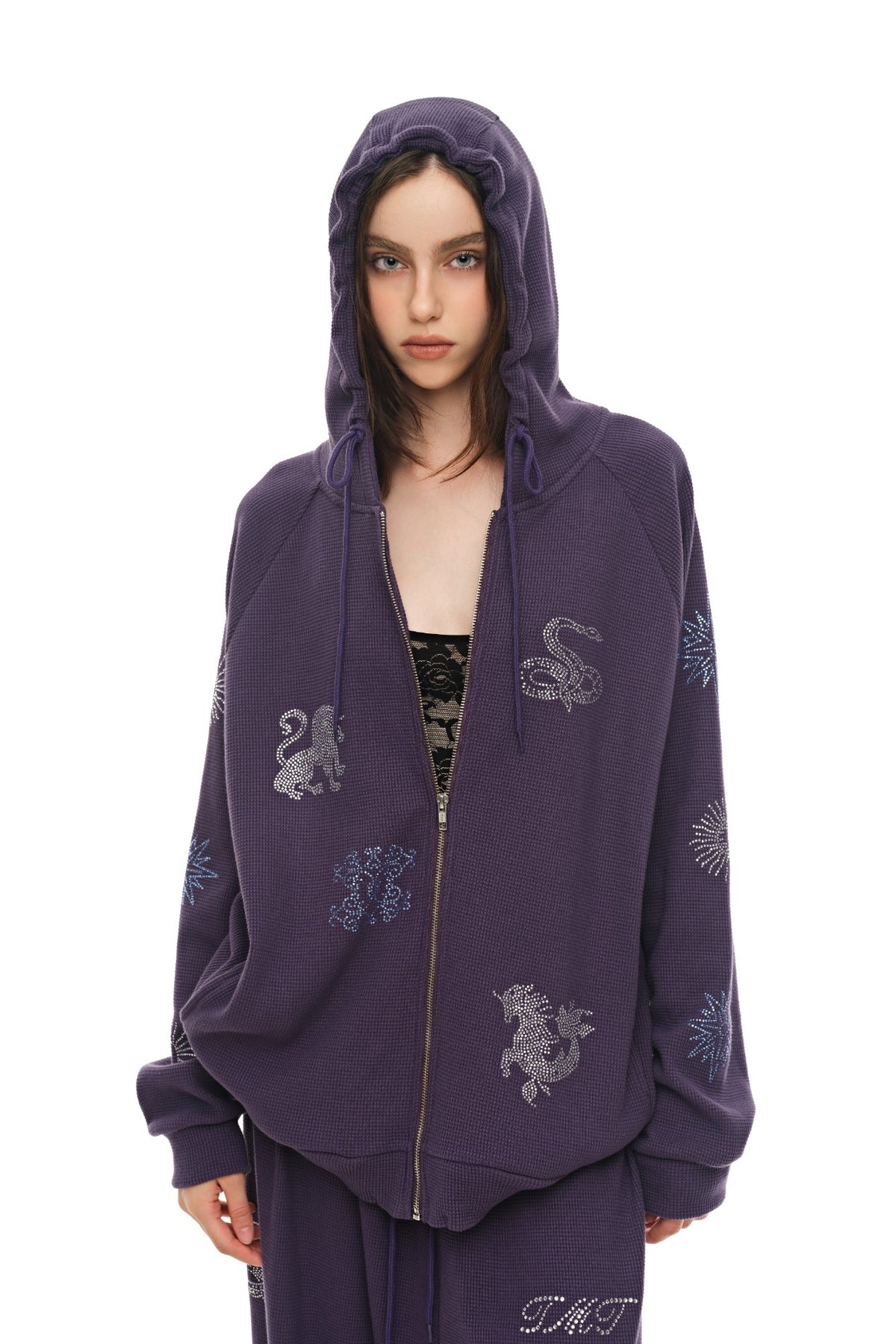ZODIAC 02 HOTFIX WAFFLE ZIP-UP HOODIE (PURPLE) - 1