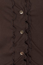 FRILL TRIM V-NECK CARDIGAN (BROWN)