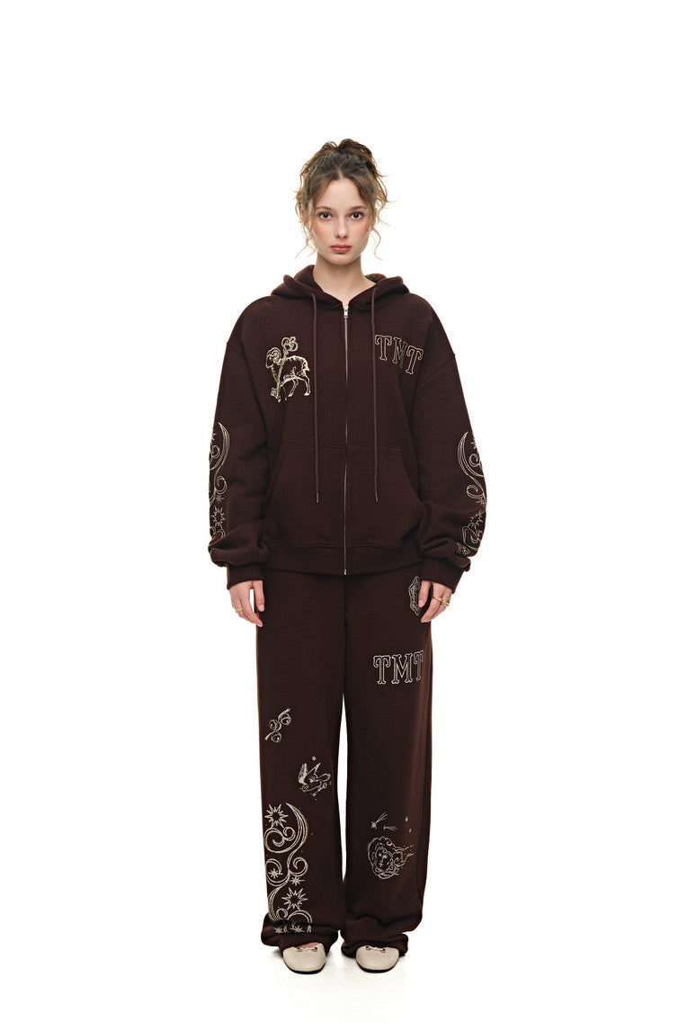 ORNAMENT 03 STITCH ZIP-UP HOODIE (BROWN) - 2