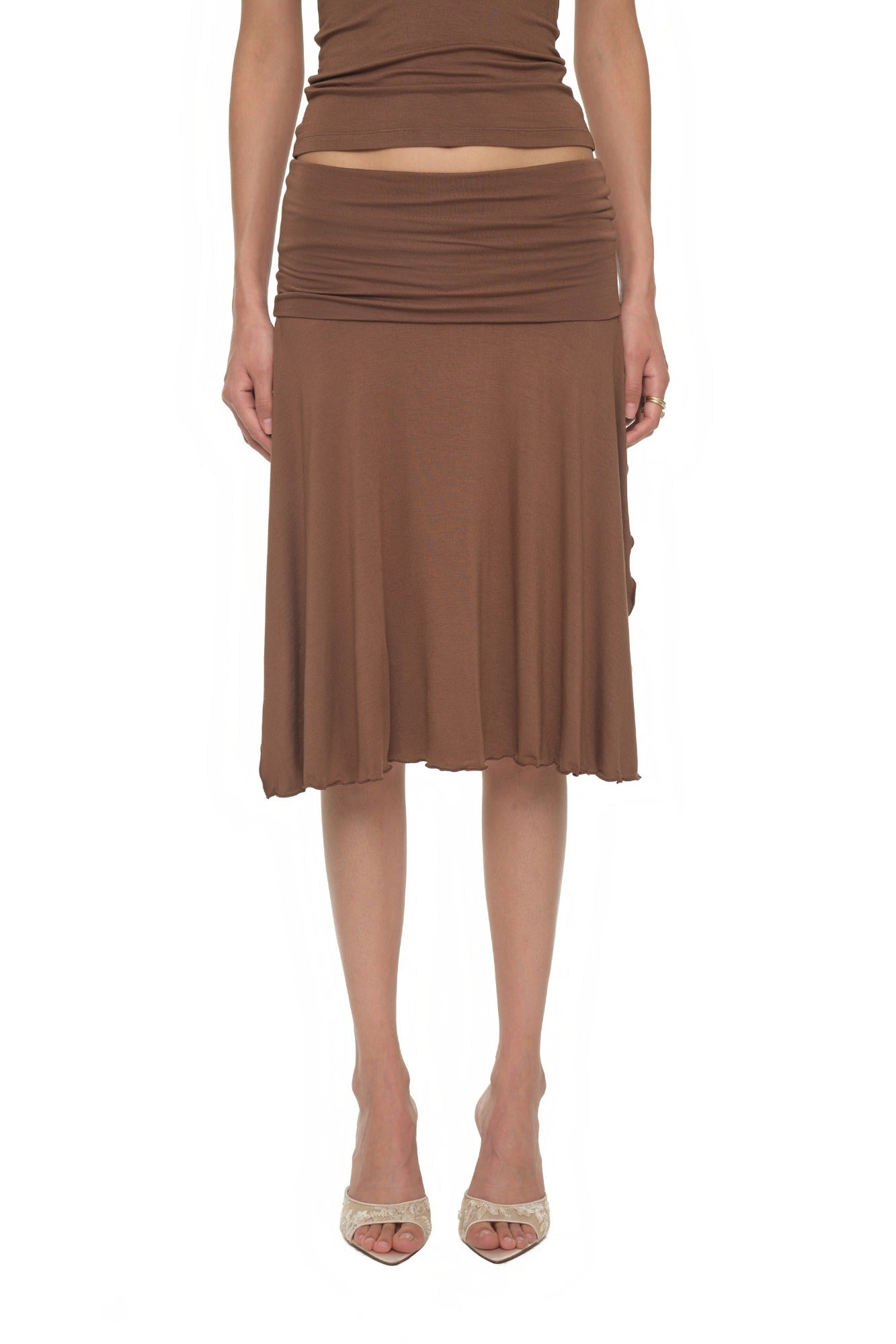 SLIT MIDI SKIRT PANTS (BROWN)