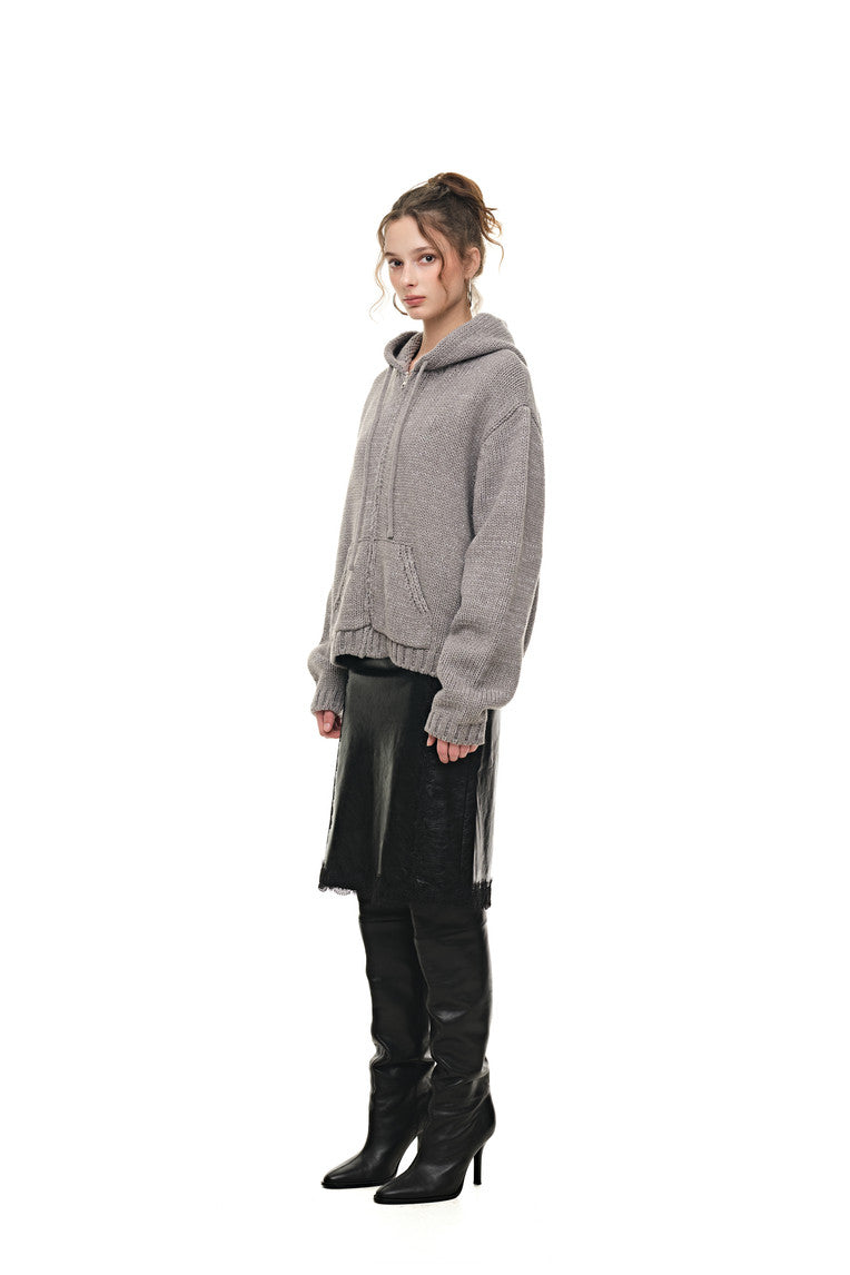 HEAVY KNIT ZIP-UP HOODIE (MELANGE GRAY)