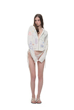 FOLK PATTERN CROP WAFFLE ZIP-UP HOODIE (WHITE)