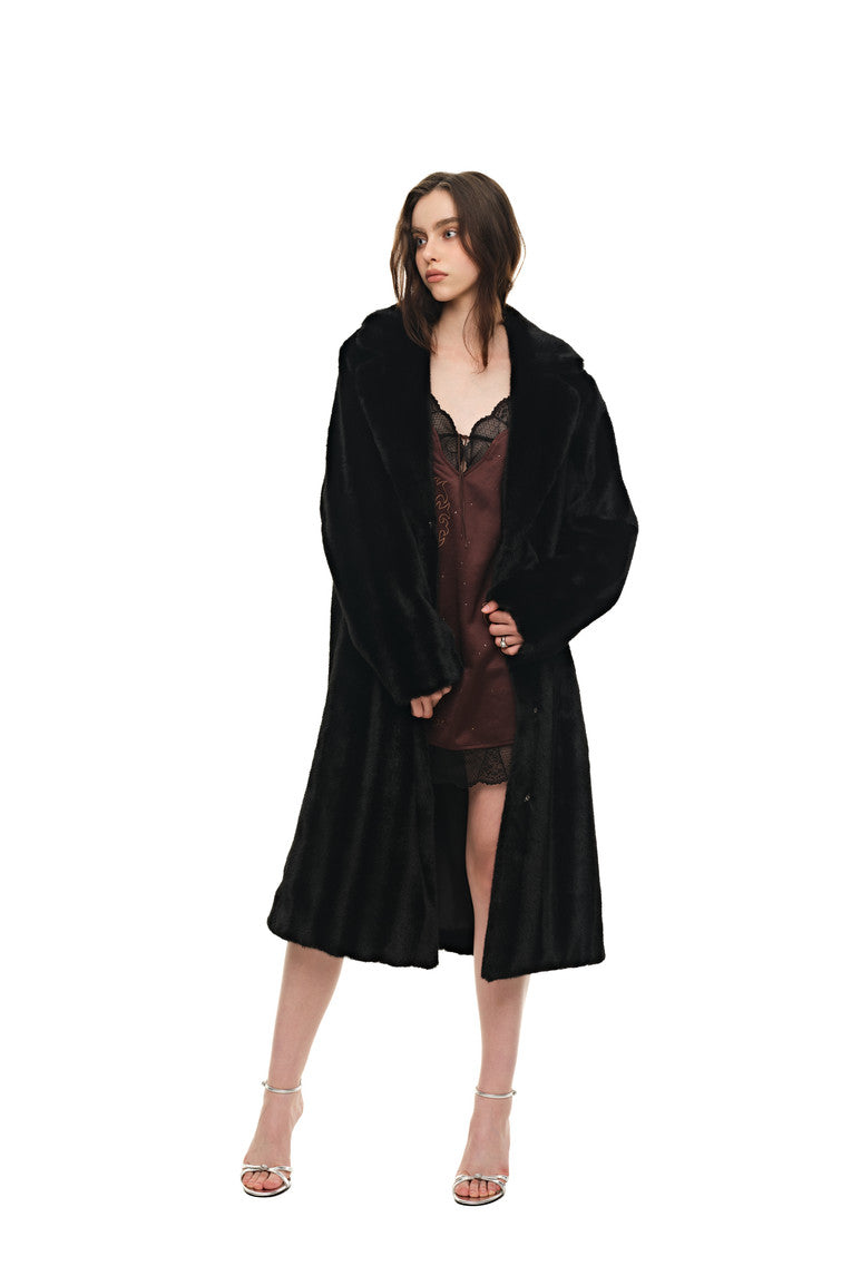 FAUX FUR LONG COAT (BLACK) - 4