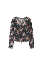 METALLIC FLORAL KEYHOLE TIE TOP (BLACK)