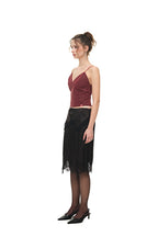LACE TRIM GARTER MIDI SKIRT (BLACK)