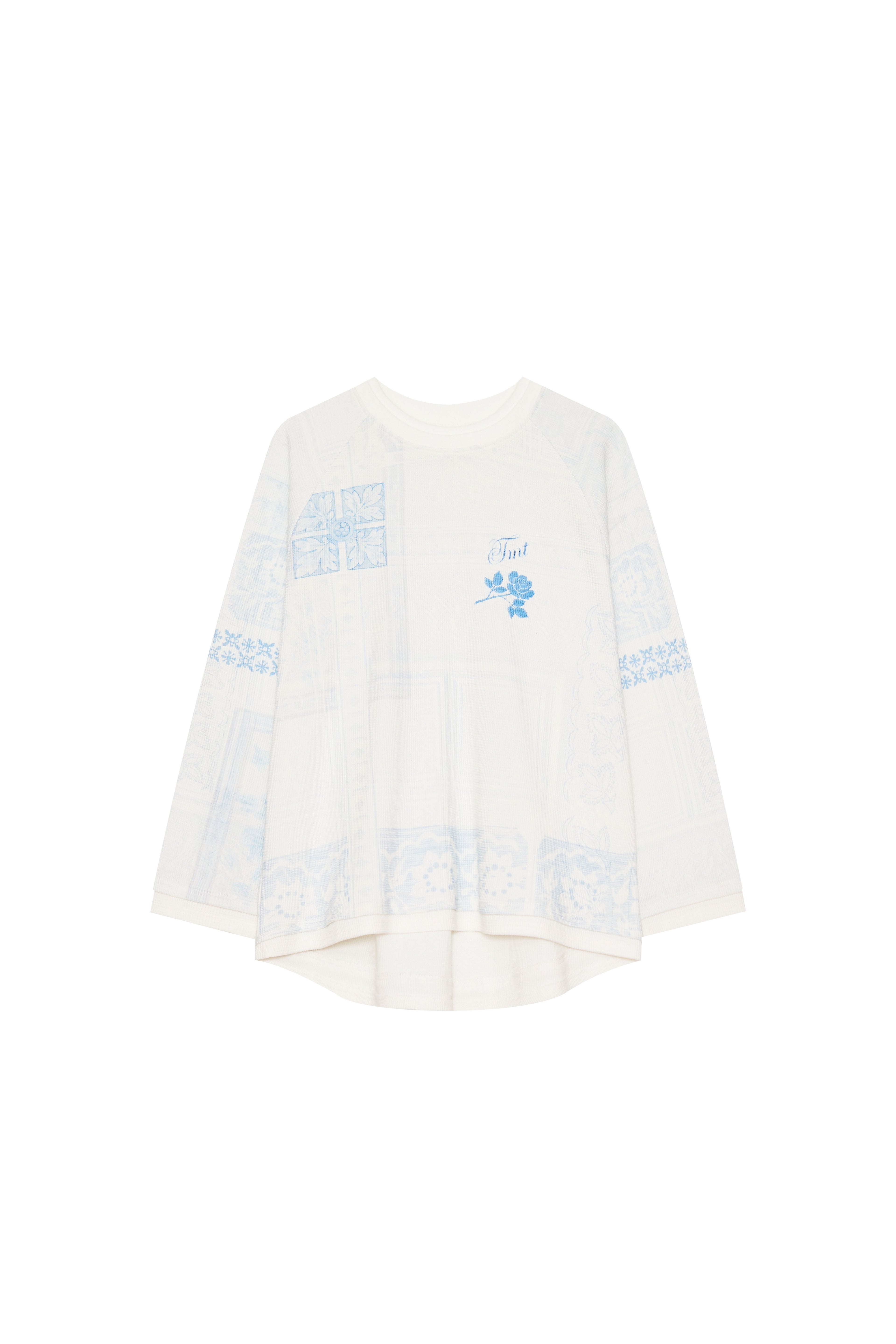 ORNAMENT 02 WAFFLE OVERSIZED LONG SLEEVE T-SHIRT (WHITE)