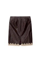 LACE POINT LEATHER MIDI SKIRT (BURGUNDY)