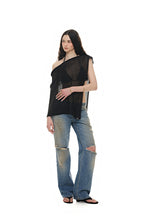 SHEER LINEN KNIT SHAWL (BLACK)
