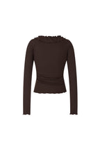 FRILL TRIM V-NECK CARDIGAN (BROWN)