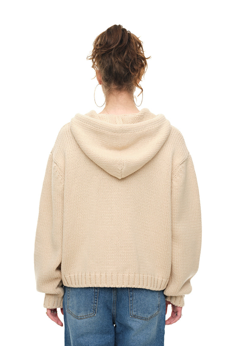 HEAVY KNIT ZIP-UP HOODIE (BEIGE)
