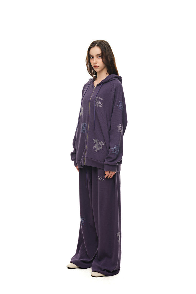 ZODIAC 02 HOTFIX WAFFLE ZIP-UP HOODIE (PURPLE) - 3