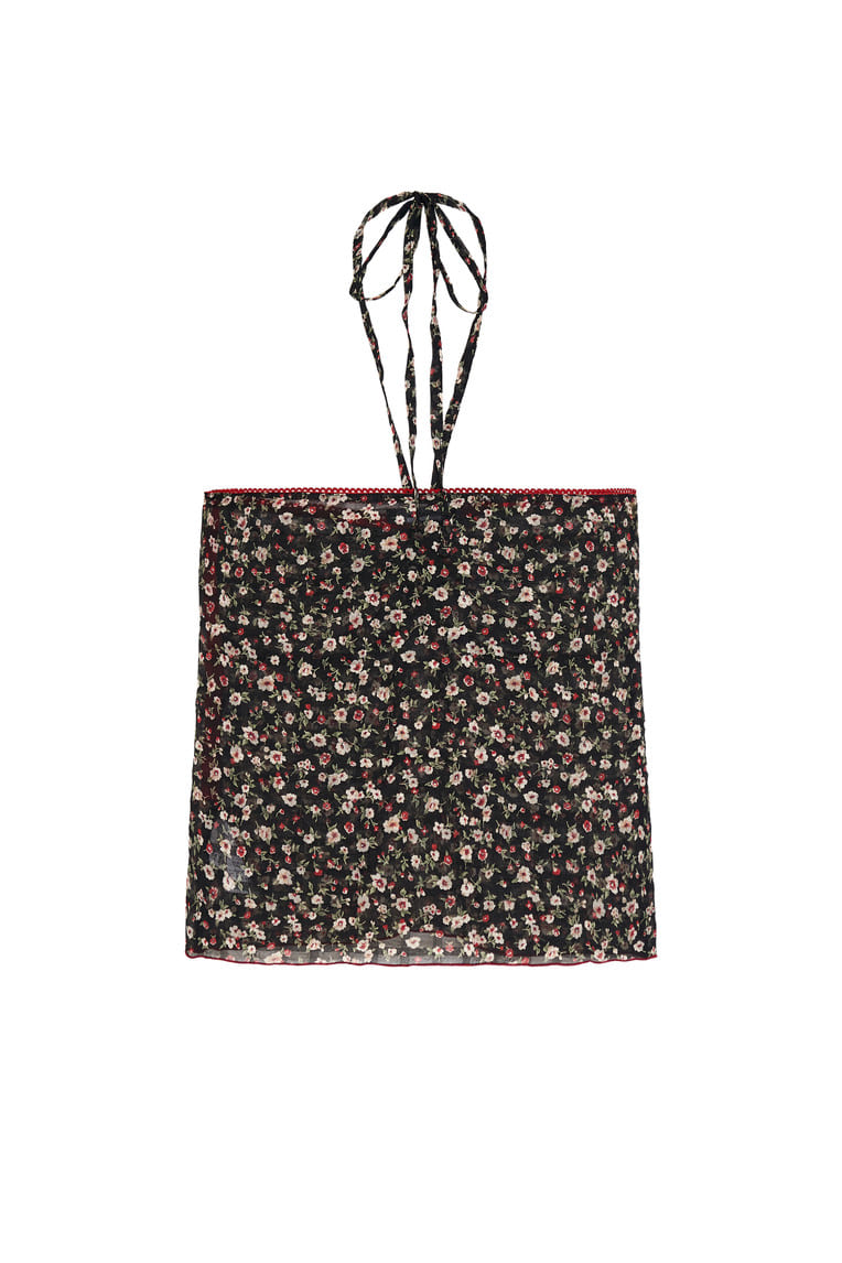 FLORAL HALTER TANK TOP (BLACK)