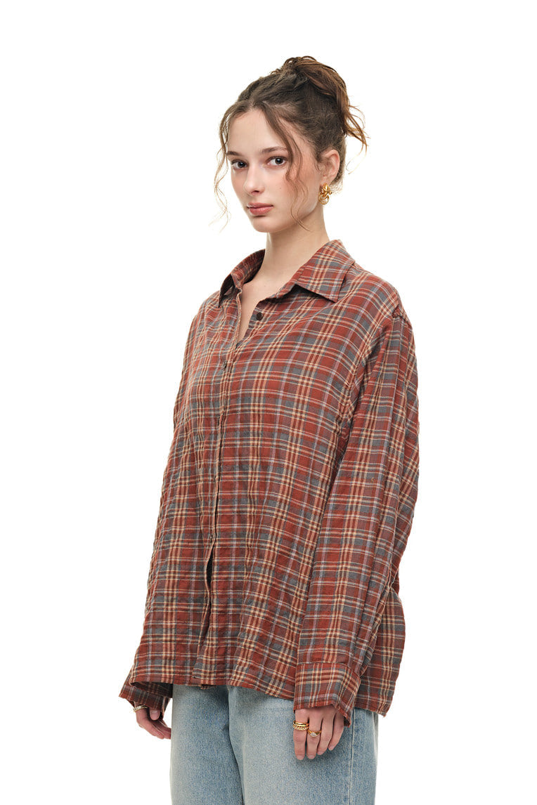 PLAID OVERSIZED SHIRT (BROWN)
