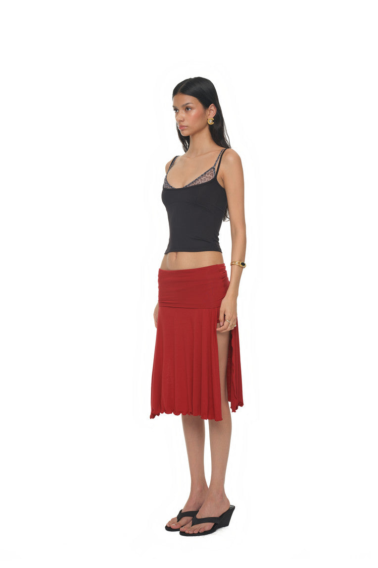 SLIT MIDI SKIRT PANTS (RED)