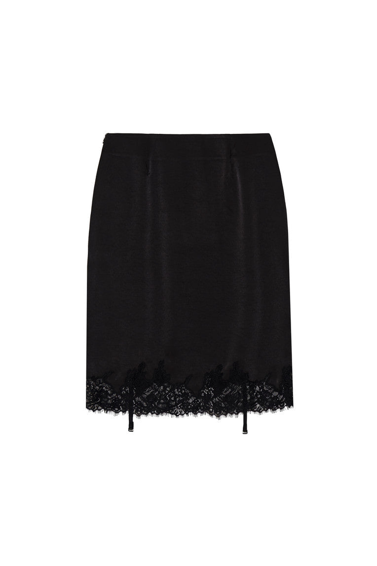 LACE TRIM GARTER MIDI SKIRT (BLACK)