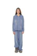 ZODIAC HOTFIX WAFFLE ZIP-UP HOODIE (WASHED BLUE)