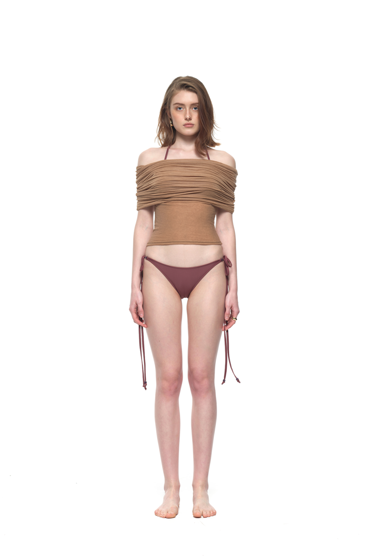 FOLDOVER OFF-SHOULDER TOP (TAN BEIGE)