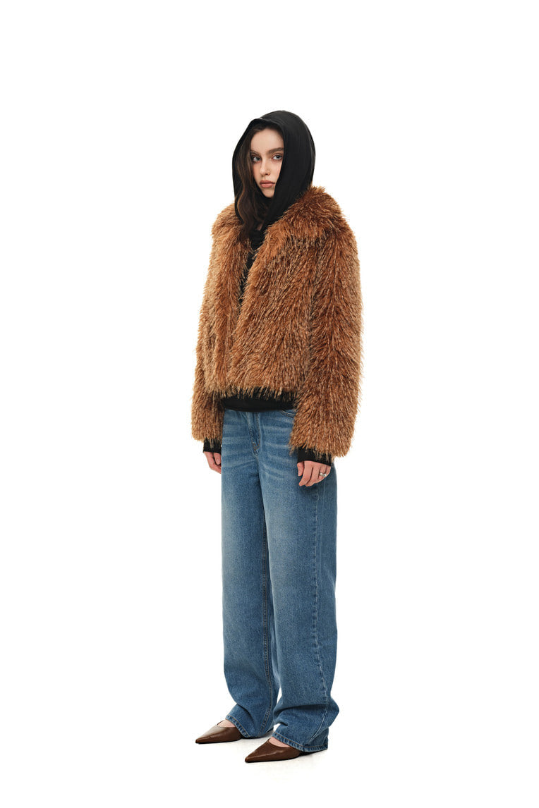 FAUX FUR 02 CROPPED JACKET (CAMEL) - 3