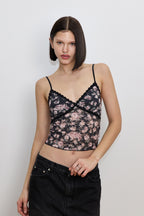 FLORAL LACE CAMI TOP (NAVY)