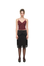 LACE TRIM GARTER MIDI SKIRT (BLACK)