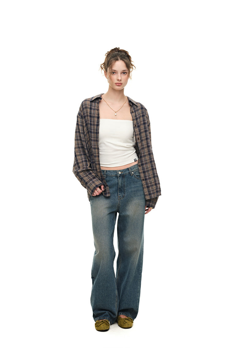 PLAID OVERSIZED SHIRT (NAVY)