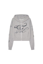 FOLK PATTERN 02 CROP WAFFLE ZIP-UP HOODIE (MELANGE GREY)