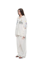 TWIN ZODIAC WAFFLE ZIP-UP HOODIE (WHITE)
