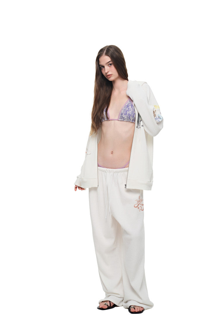 TWIN ZODIAC WAFFLE ZIP-UP HOODIE (WHITE)