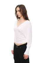 DEEP V-NECK SHIRRING TOP (WHITE)