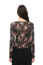 METALLIC FLORAL KEYHOLE TIE TOP (BLACK)