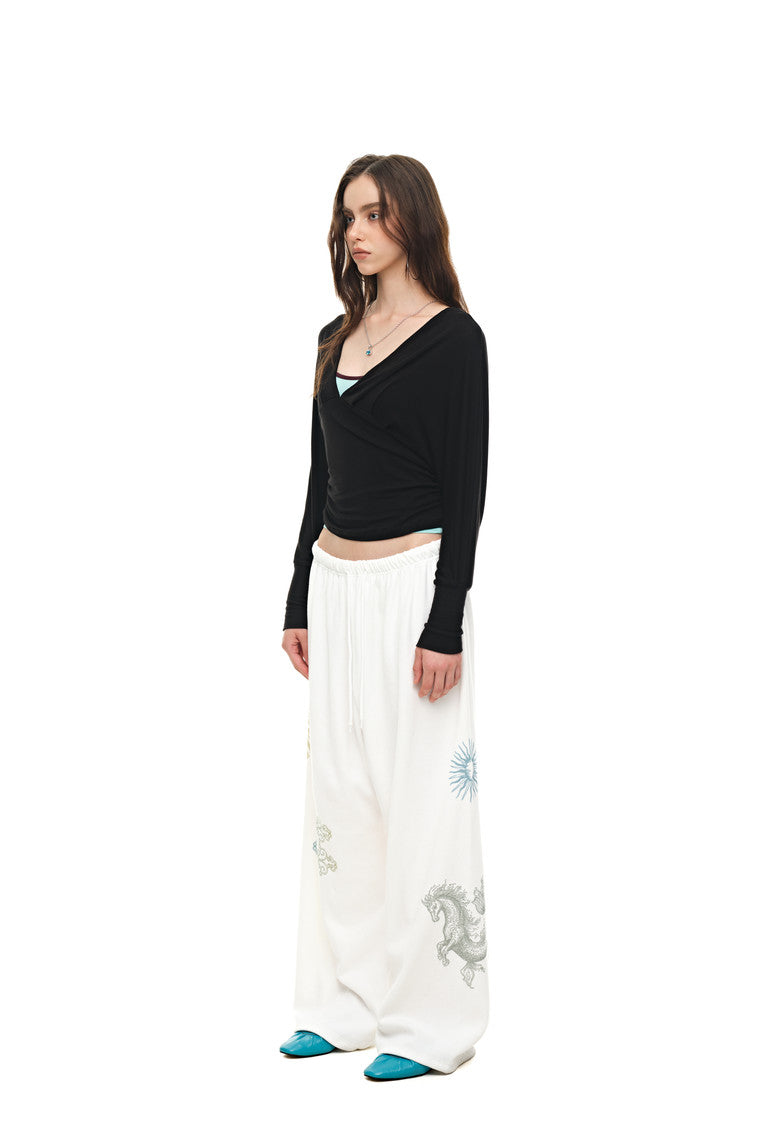 DEEP V-NECK SHIRRING TOP (BLACK)