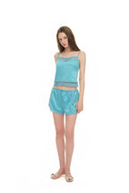 ASYMMETRIC LACE TRIM SLIP SHORTS (BLUE)