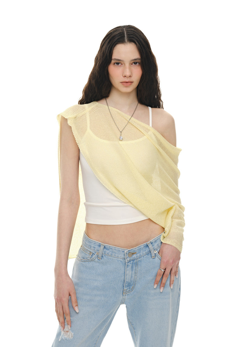 SHEER LINEN KNIT SHAWL (YELLOW)