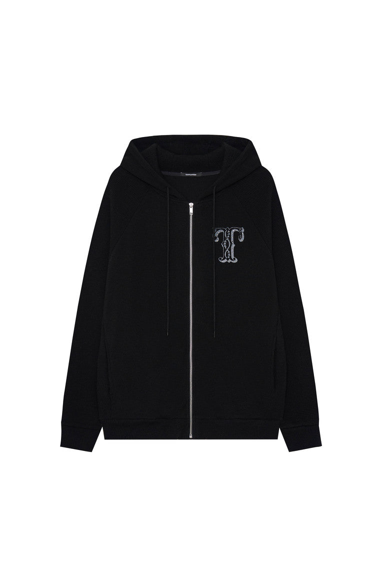 LEO HOTFIX WAFFLE ZIP-UP HOODIE (BLACK)
