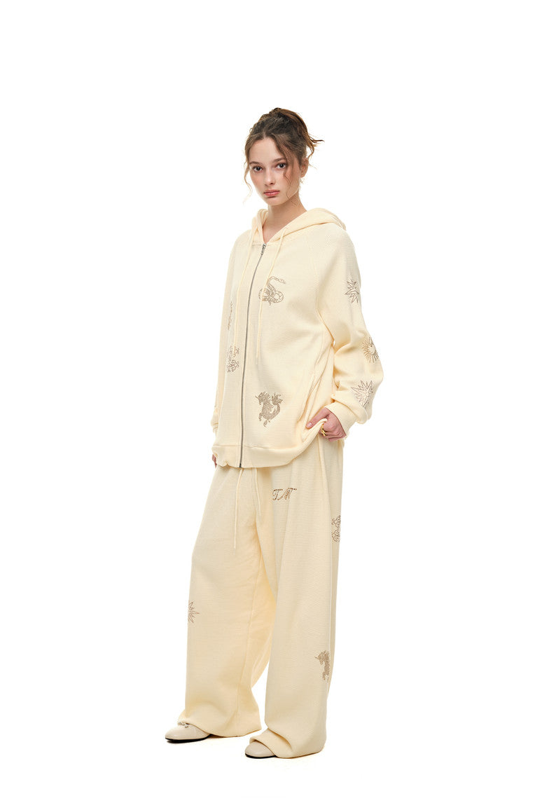 ZODIAC 02 HOTFIX WAFFLE ZIP-UP HOODIE (CREAM) - 5