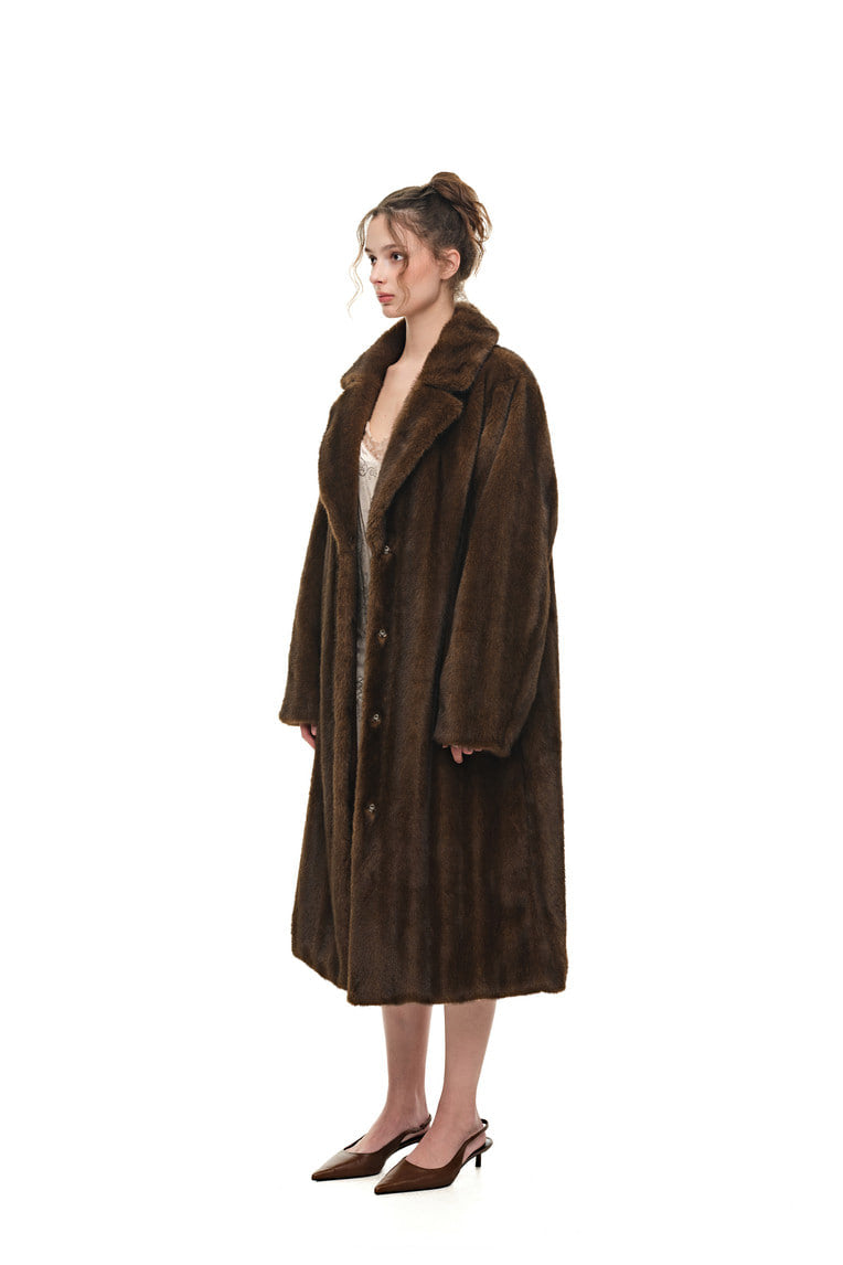 FAUX FUR LONG COAT (BROWN) - 3