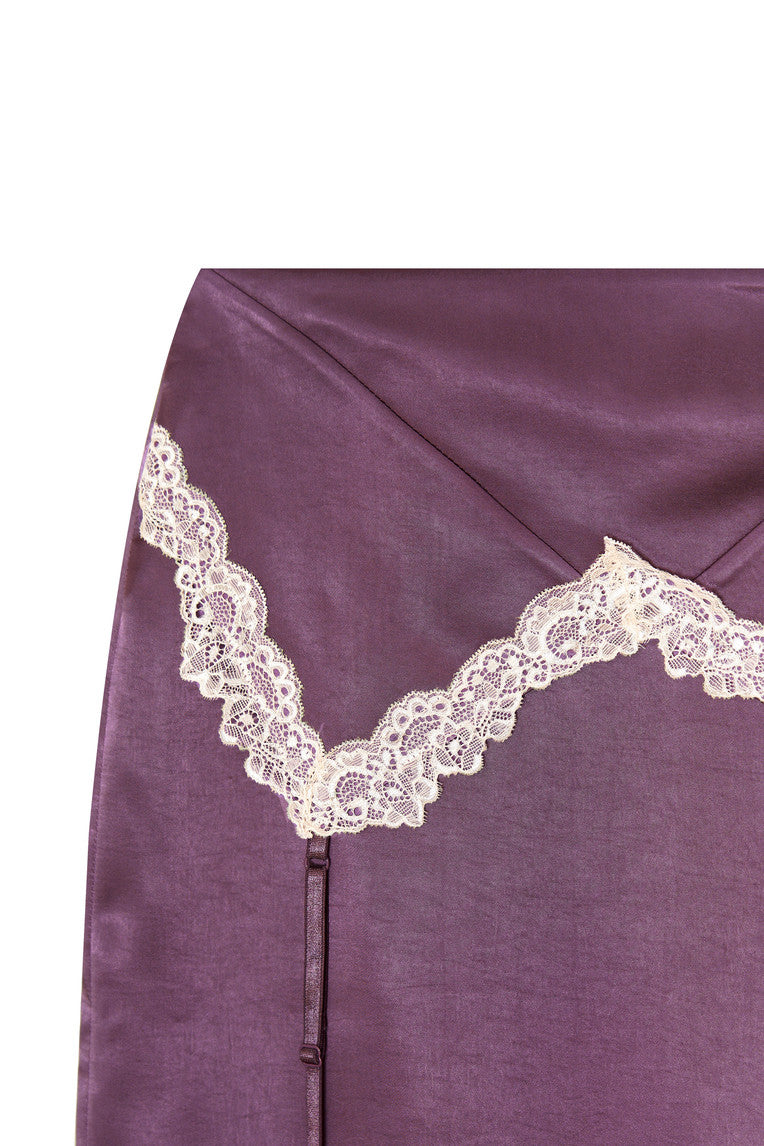 LACE TRIM GARTER MIDI SKIRT (PURPLE)