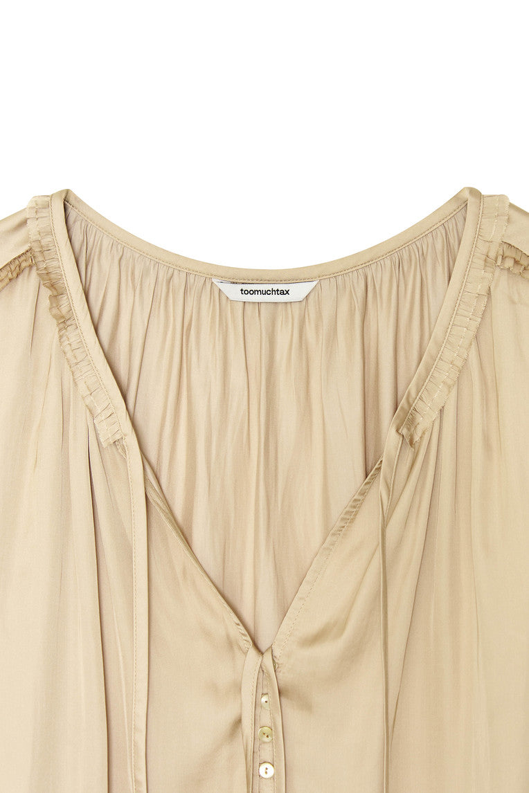 FRILL TRIM TIE BLOUSE (BEIGE)