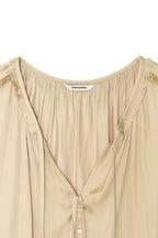 FRILL TRIM TIE BLOUSE (BEIGE)