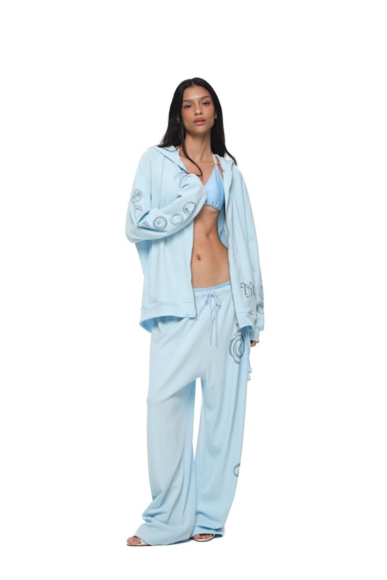 SUN DISC WAFFLE ZIP-UP HOODIE (LIGHT BLUE)