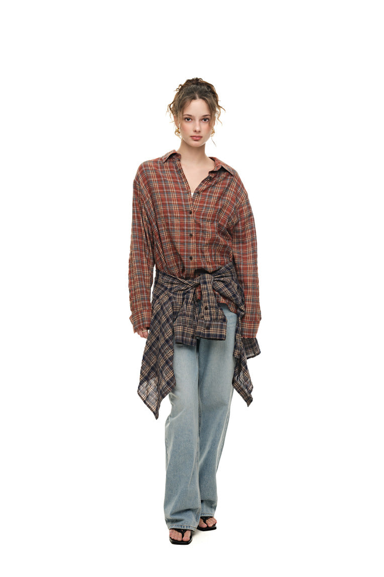 PLAID OVERSIZED SHIRT (BROWN)