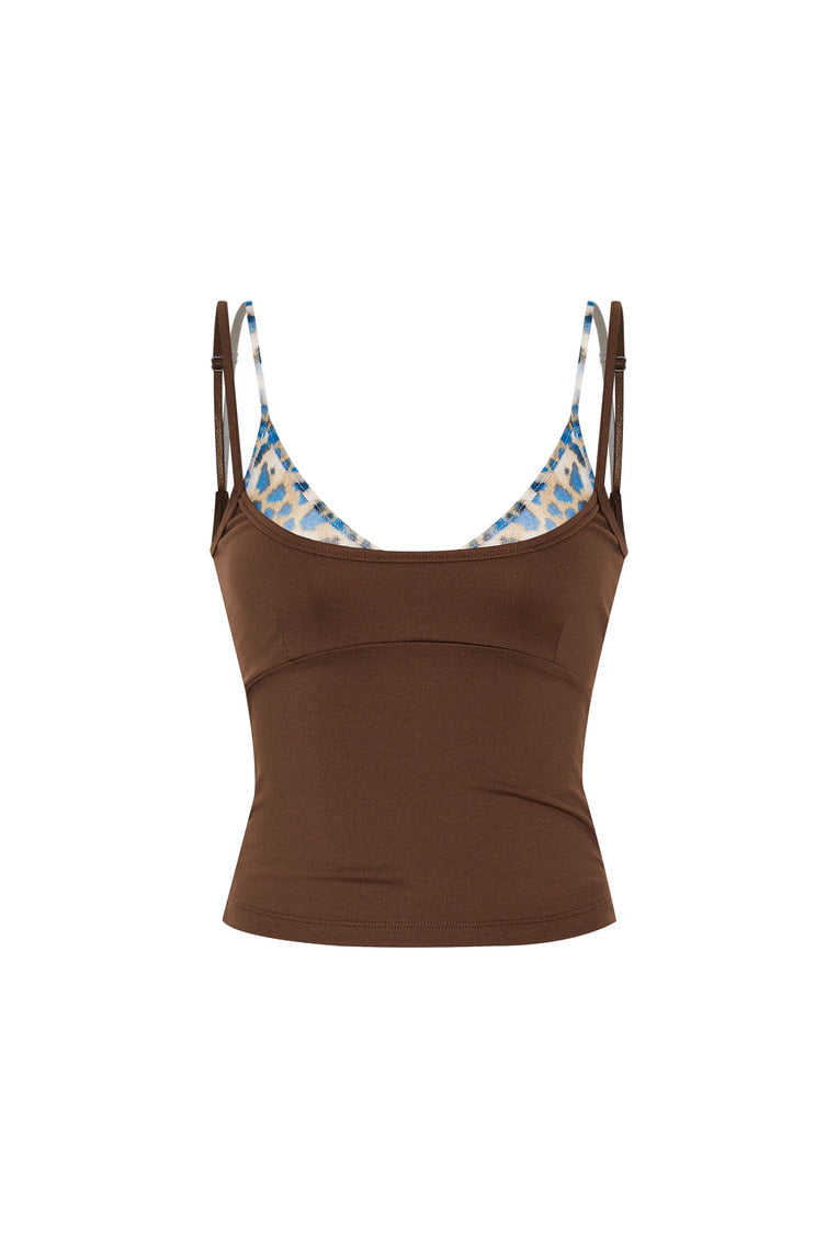 BRA-LAYERED SLEEVELESS TOP (LEOPARD/BROWN)