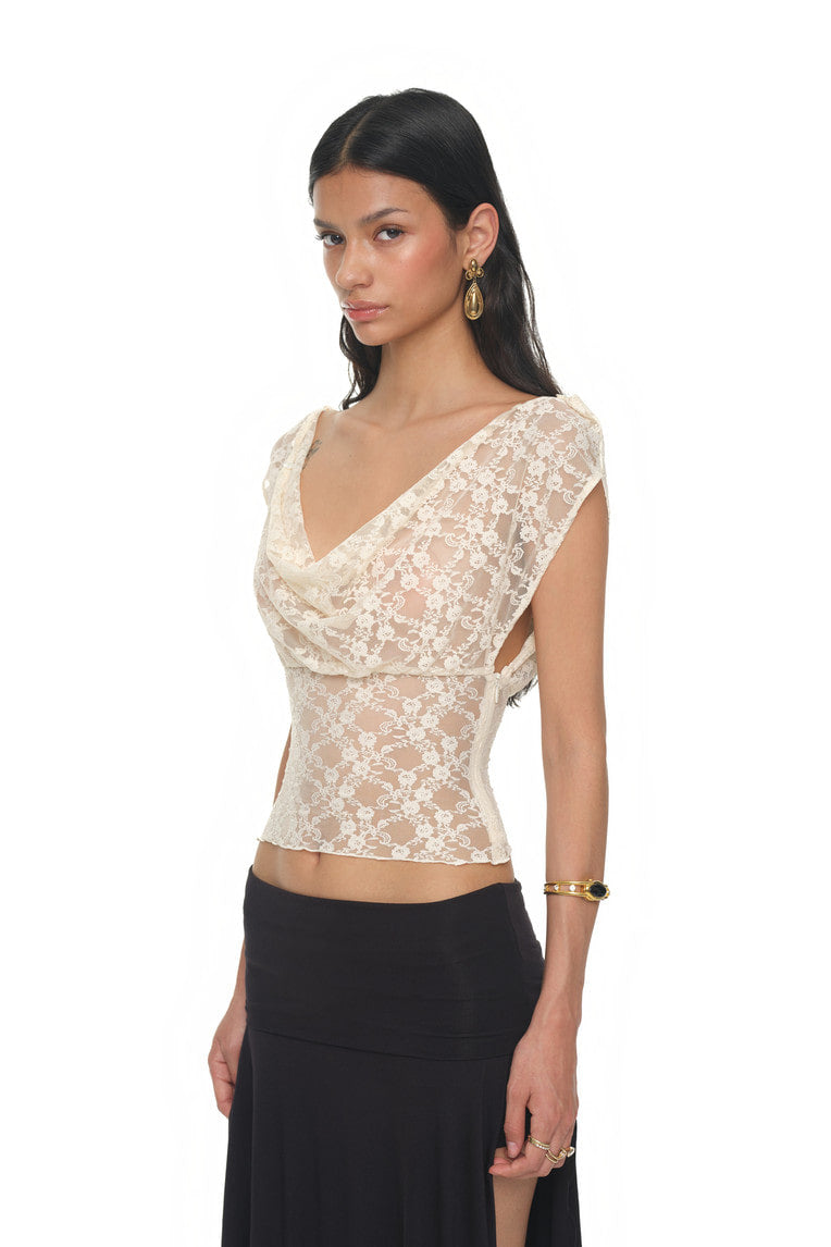 [Ships June 12] LACE BUTTON TOP (IVORY)