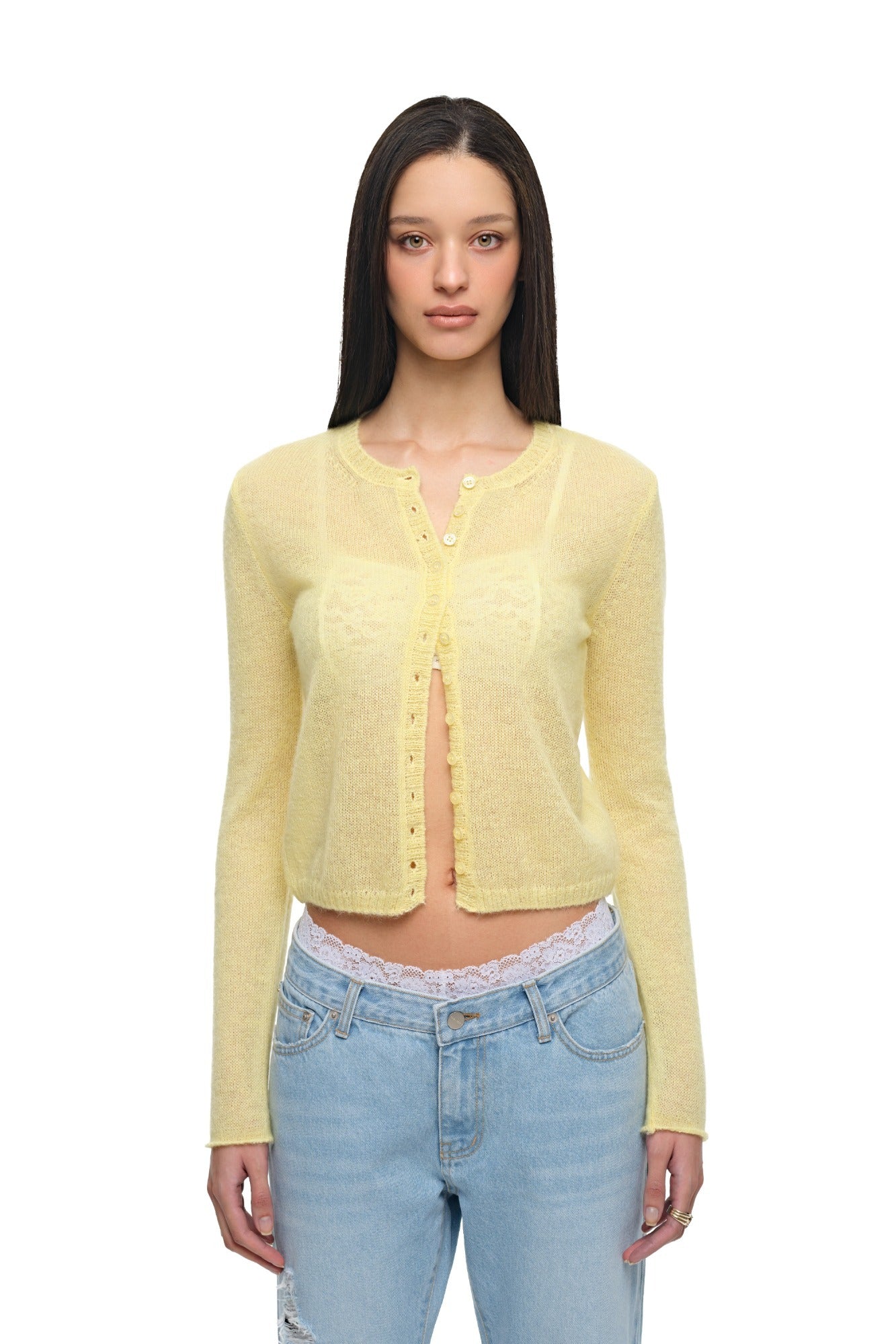 MOHAIR SLIM-FIT CARDIGAN (LEMON)