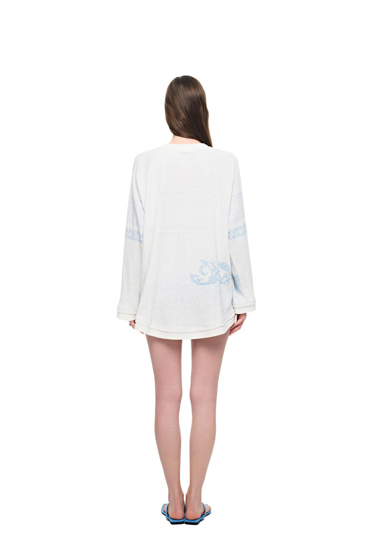 ORNAMENT 02 WAFFLE OVERSIZED LONG SLEEVE T-SHIRT (WHITE)